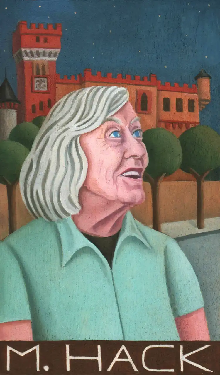San. CX – Margherita Hack, Olio su tavoletta di legno, 11 × 18 cm, Franco Biagioni