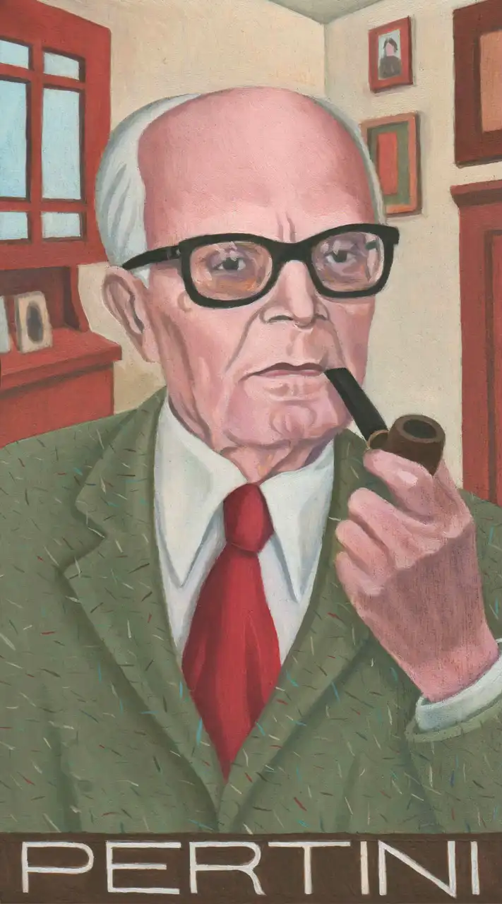 San. CXII – Sandro Pertini, Olio su tavoletta di legno, 10,5 × 18 cm, Franco Biagioni