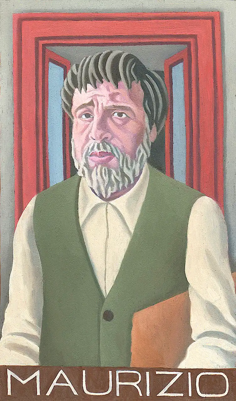 San. CXIX –  Maurizio, Olio su tavoletta di legno, 11 × 17,5 cm, Franco Biagioni