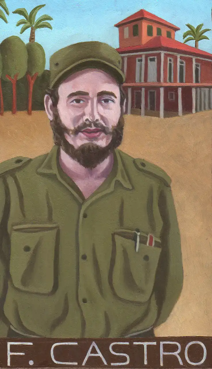 San. CXL – Fidel Castro, Olio su tavoletta di legno, 10,5 × 17,5 cm, Franco Biagioni