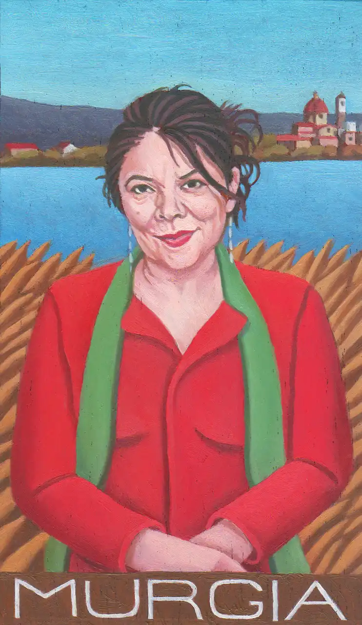San. CXLV – Michela Murgia, Olio su tavoletta di legno, 10,5 × 17,5 cm, Franco Biagioni