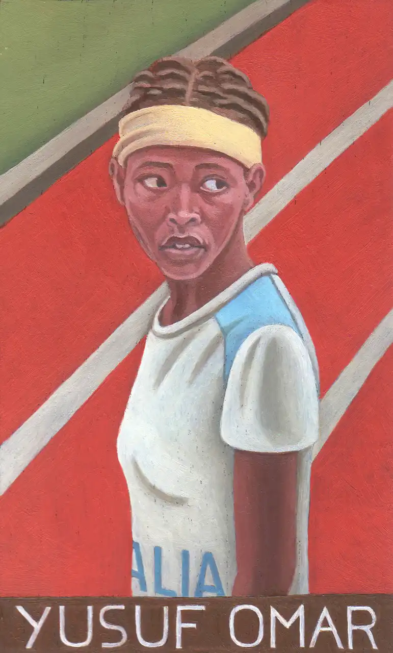 San. CXLVI – Samia Yusuf Omar, Olio su tavoletta di legno, 11 × 17,5 cm, Franco Biagioni