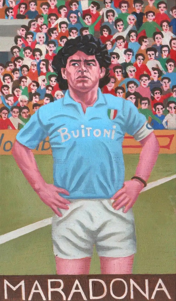 San. CXLVII – Diego Armando Maradona, Olio su tavoletta di legno, 13,5 × 22,5 cm, Franco Biagioni