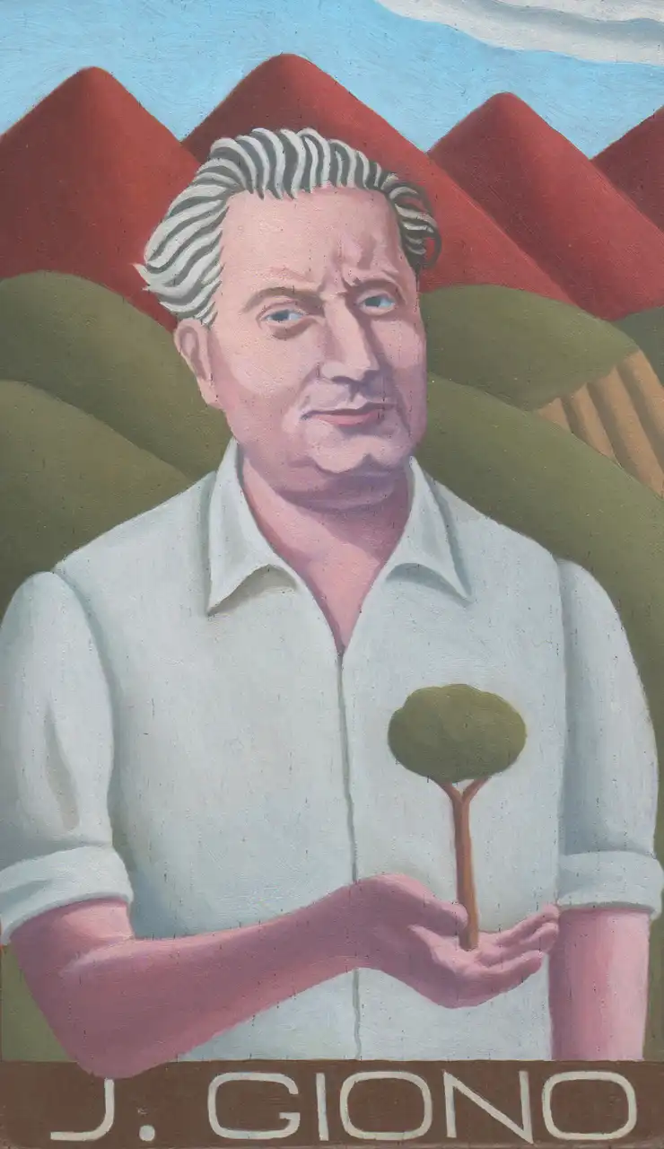 San. CXVIII – Jean Giono, Olio su tavoletta di legno, 10,5 × 17,5 cm, Franco Biagioni