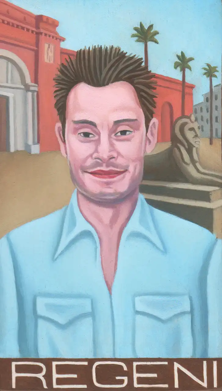 San. CXX – Giulio Regeni, Olio su tavoletta di legno, 10,5 × 18 cm, Franco Biagioni