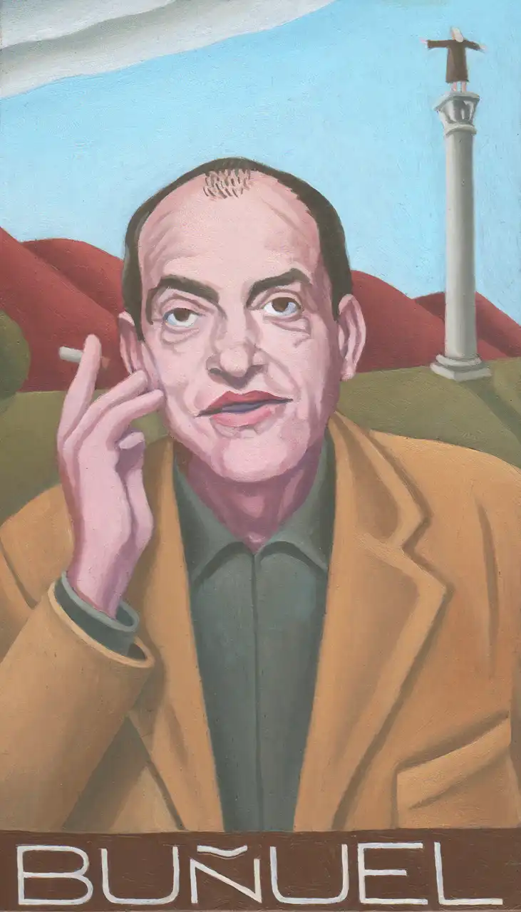 San. CXXI – Luis Buñuel, Olio su tavoletta di legno, 10,5 × 17,5 cm, Franco Biagioni