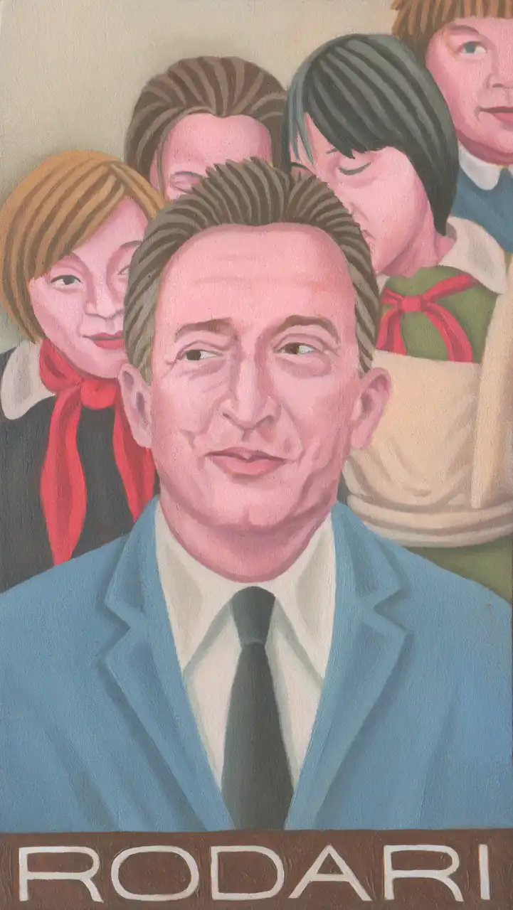 San. CXXIII – Gianni Rodari, Olio su tavoletta di legno, 10,5 × 18 cm, Franco Biagioni