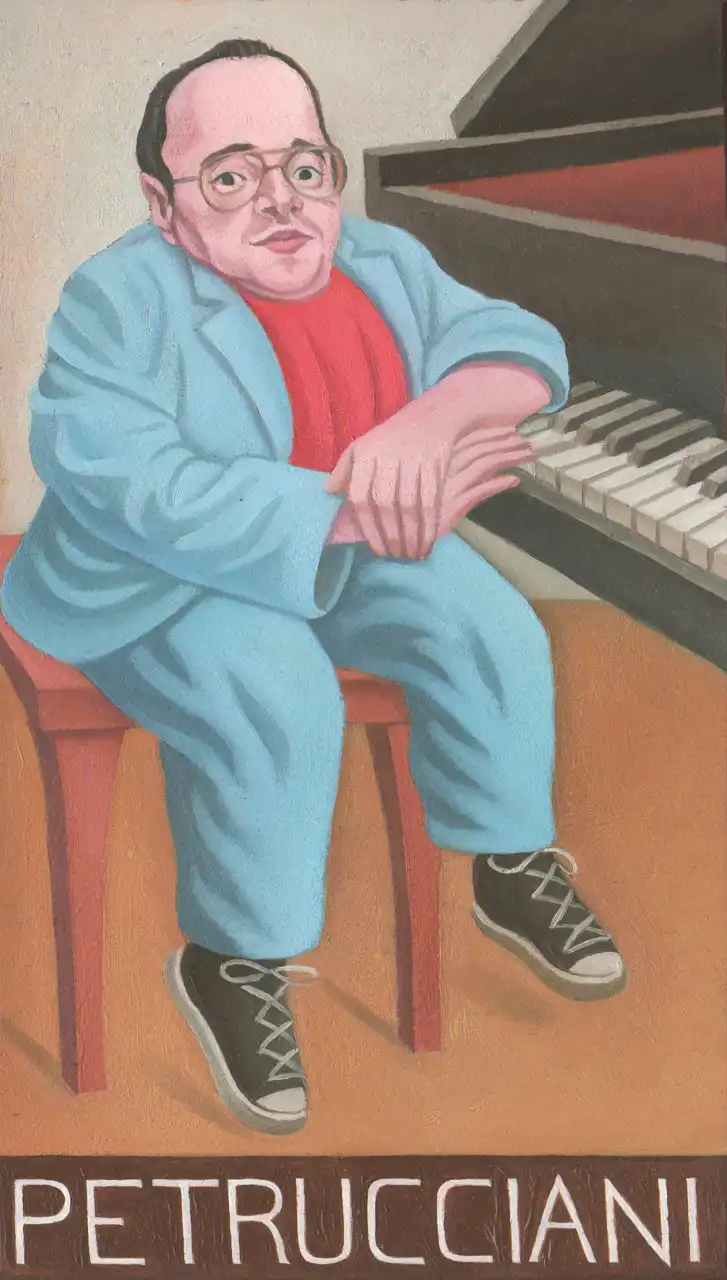 San. CXXIV – Michel Petrucciani, Olio su tavoletta di legno, 10,5 × 18 cm, Franco Biagioni
