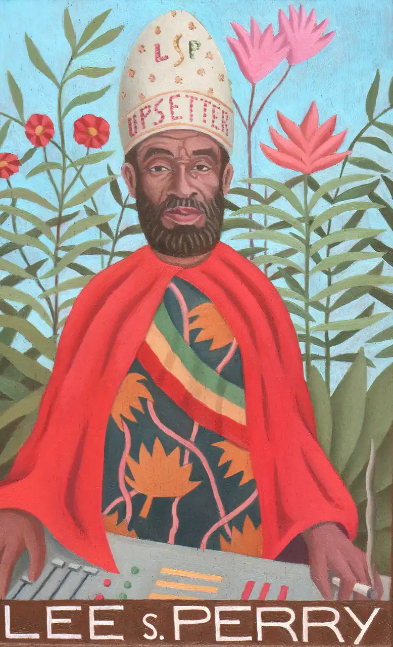 San. CXXVII – Lee Scratch Perry, Olio su tavoletta di legno, 14 × 22 cm, Franco Biagioni