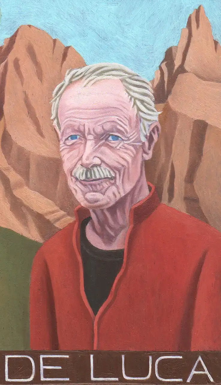 San. CXXXV – Erri De Luca, Olio su tavoletta di legno, 10,5 × 17,5 cm, Franco Biagioni