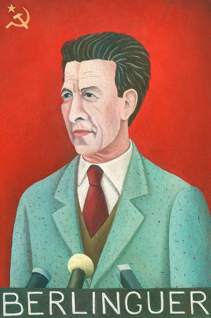 San. IV – Enrico Berlinguer, Olio su tavoletta di legno, 12 × 17,5 cm, Franco Biagioni