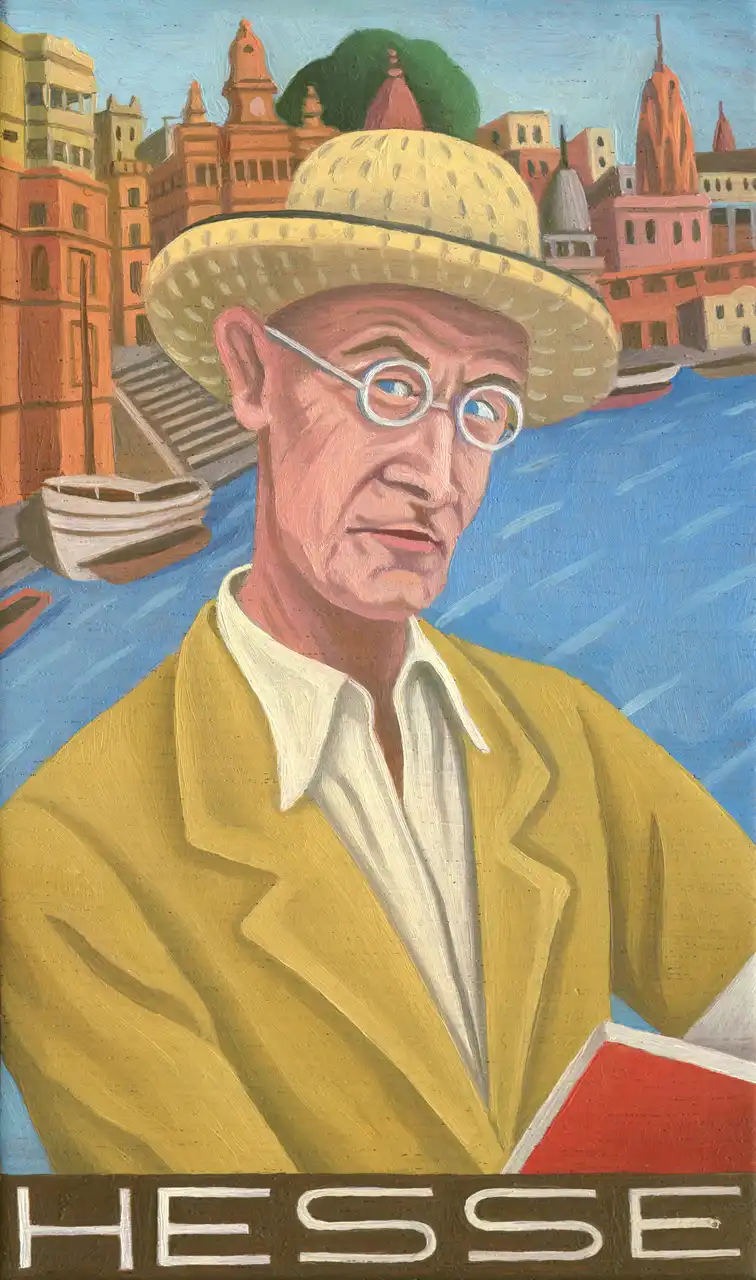 San. LIII – Hermann Hesse, Olio su tavoletta di legno, 11 × 17,5 cm, Franco Biagioni