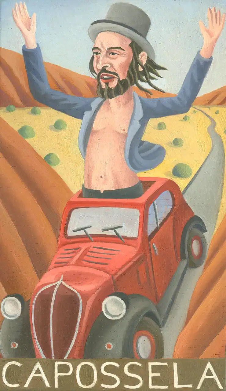 San. LVII – Vinicio Capossela, Olio su tavoletta di legno, 11 × 18 cm, Franco Biagioni