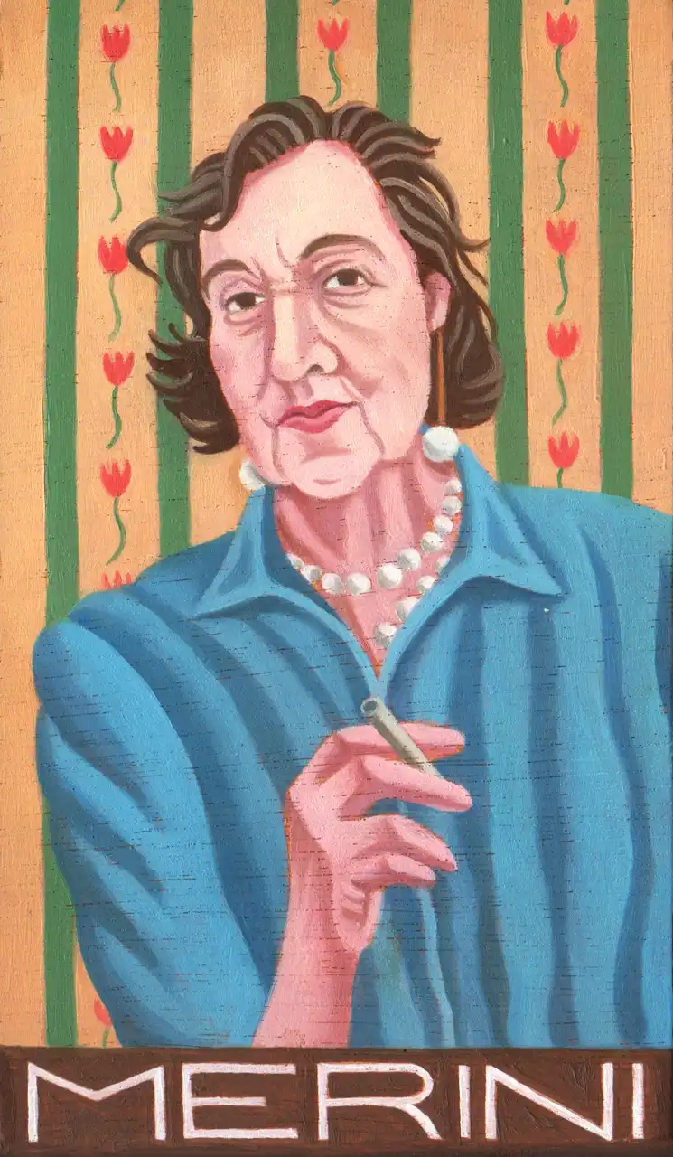 San. LXXIII – Alda Merini, Olio su tavoletta di legno, 11 × 18 cm, Franco Biagioni
