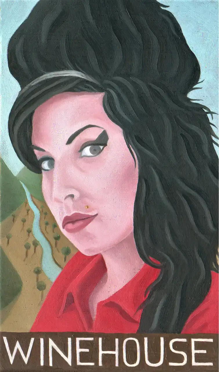San. LXXXVII – Amy Winehouse, Olio su tavoletta di legno, 10 × 16 cm, Franco Biagioni