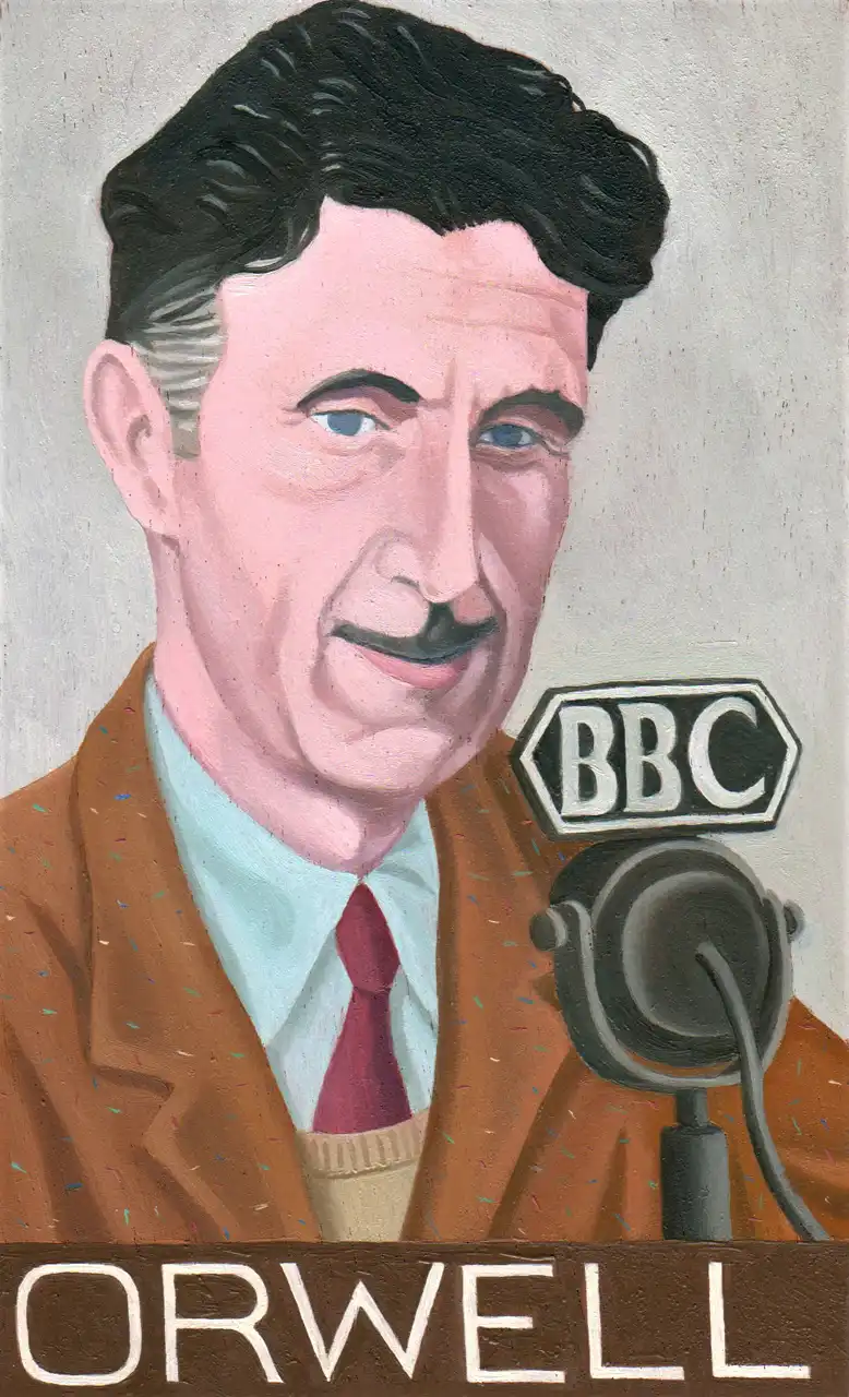 San. LXXXVIII – George Orwell, Olio su tavoletta di legno, 10,5 × 16,5 cm, Franco Biagioni
