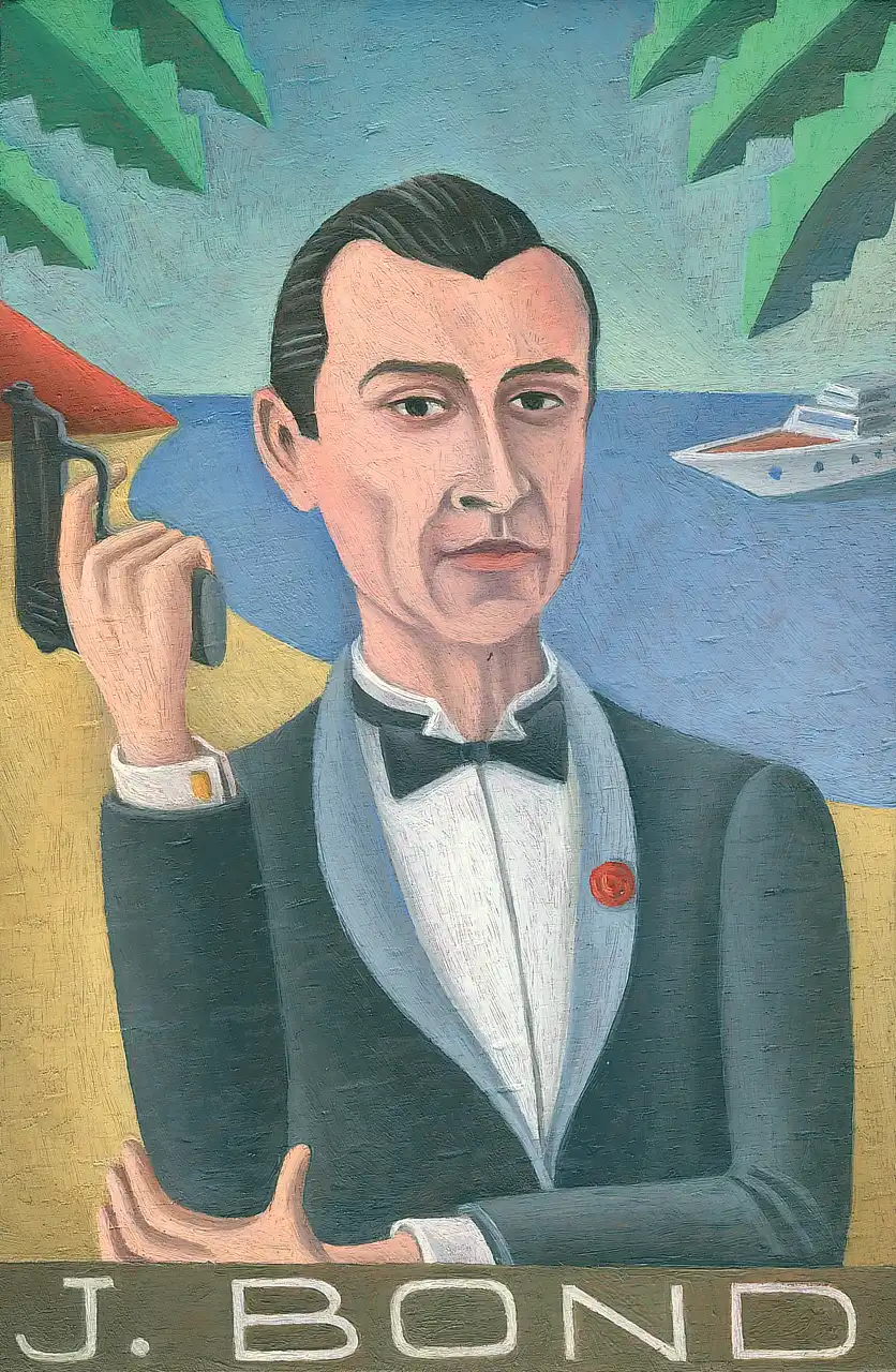 San. V – James Bond, Olio su tavoletta di legno, 11,5 × 17 cm, Franco Biagioni