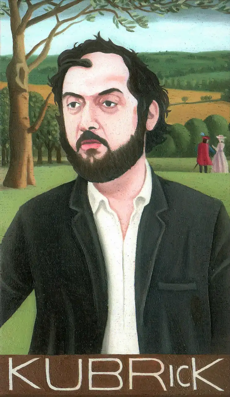 San. XCI – Stanley Kubrick, Olio su tavoletta di legno, 10,5 × 17 cm, Franco Biagioni