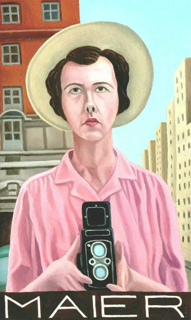 San. XCIII – Vivian Maier, Olio su tavoletta di legno, 14 × 22,5 cm, Franco Biagioni