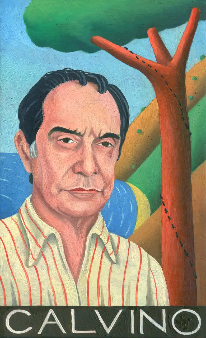 San. XLI – Italo Calvino, Olio su tavoletta di legno, 11,5 × 18 cm, Franco Biagioni