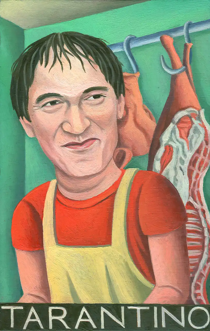 San. XLII – Quentin Tarantino, Olio su tavoletta di legno, 11 × 17 cm, Franco Biagioni