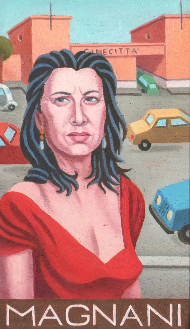 San. XLIII – Anna Magnani, Olio su tavoletta di legno, 11 × 18 cm, Franco Biagioni