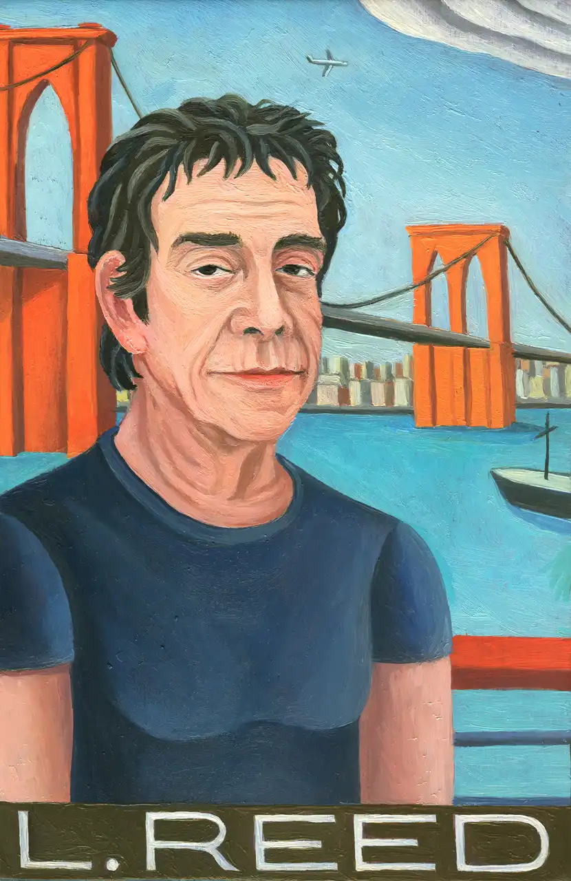 San. XLIV – Lou Reed, Olio su tavoletta di legno, 11,5 × 17 cm, Franco Biagioni