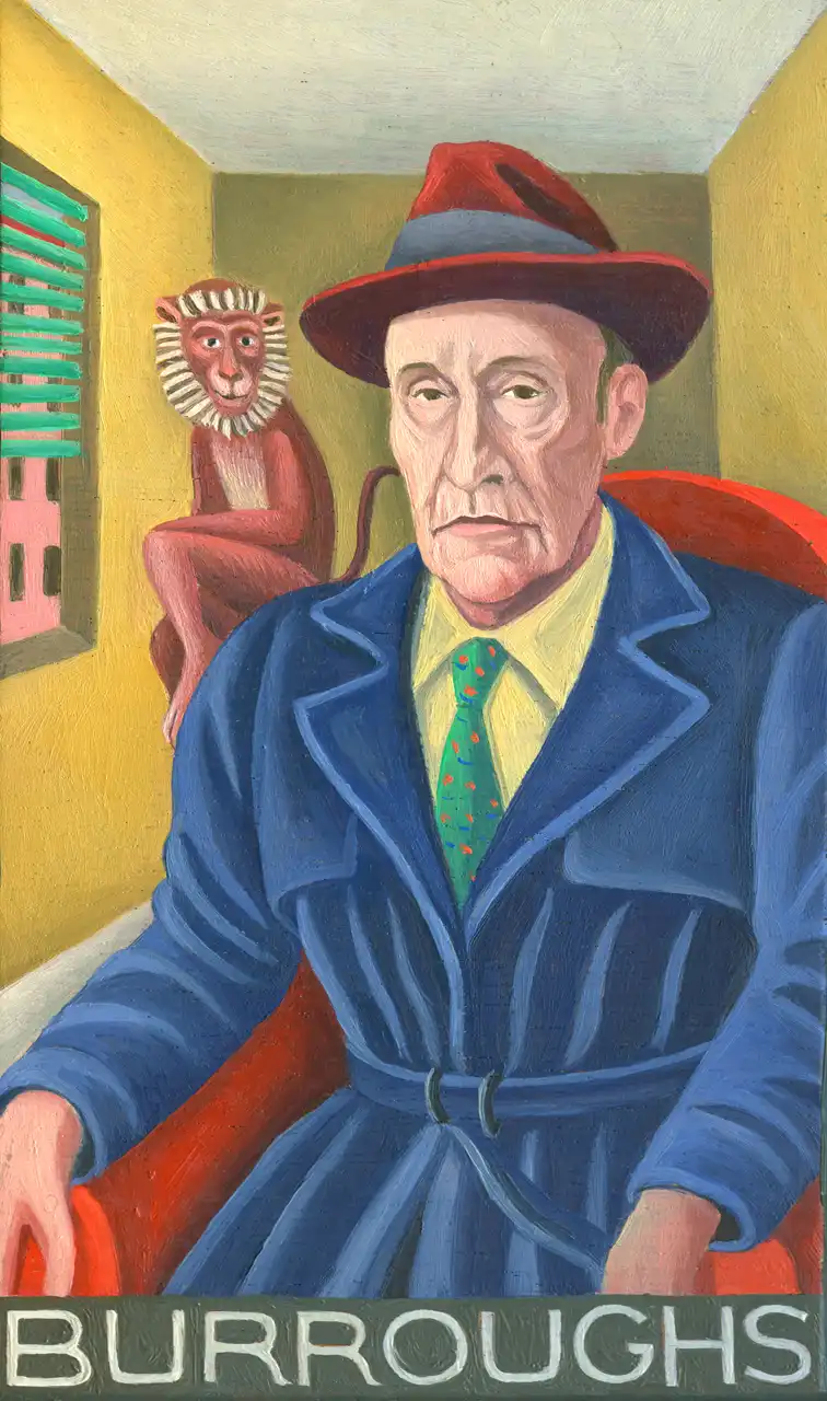 San. XLVI – William Burroughs, Olio su tavoletta di legno, 11 × 17,5 cm, Franco Biagioni