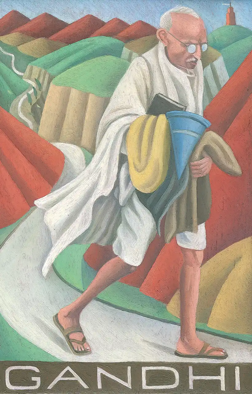 San. XVI – Mahatma Gandhi, Olio su tavoletta di legno, 12 × 18,5 cm, Franco Biagioni