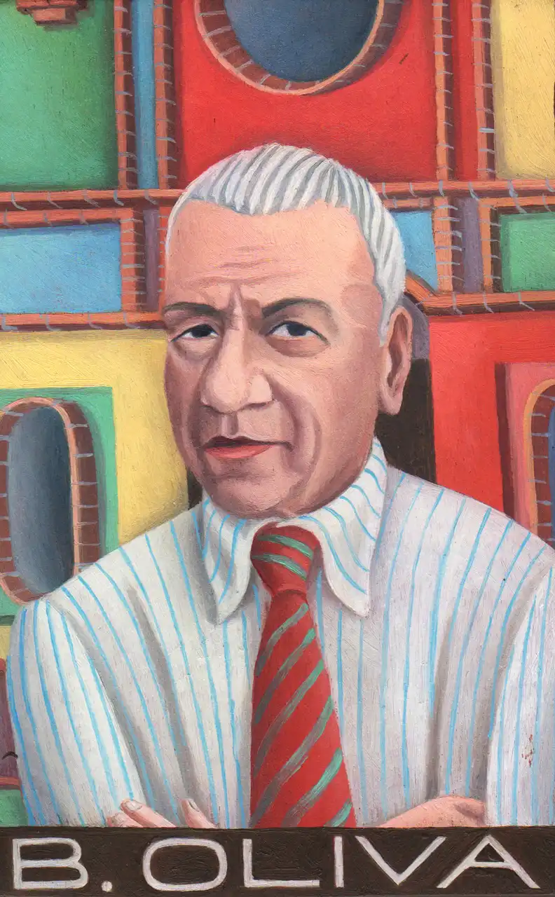 San. XVII – Achille Bonito Oliva, Olio su tavoletta di legno, 10,5 × 16,5 cm, Franco Biagioni