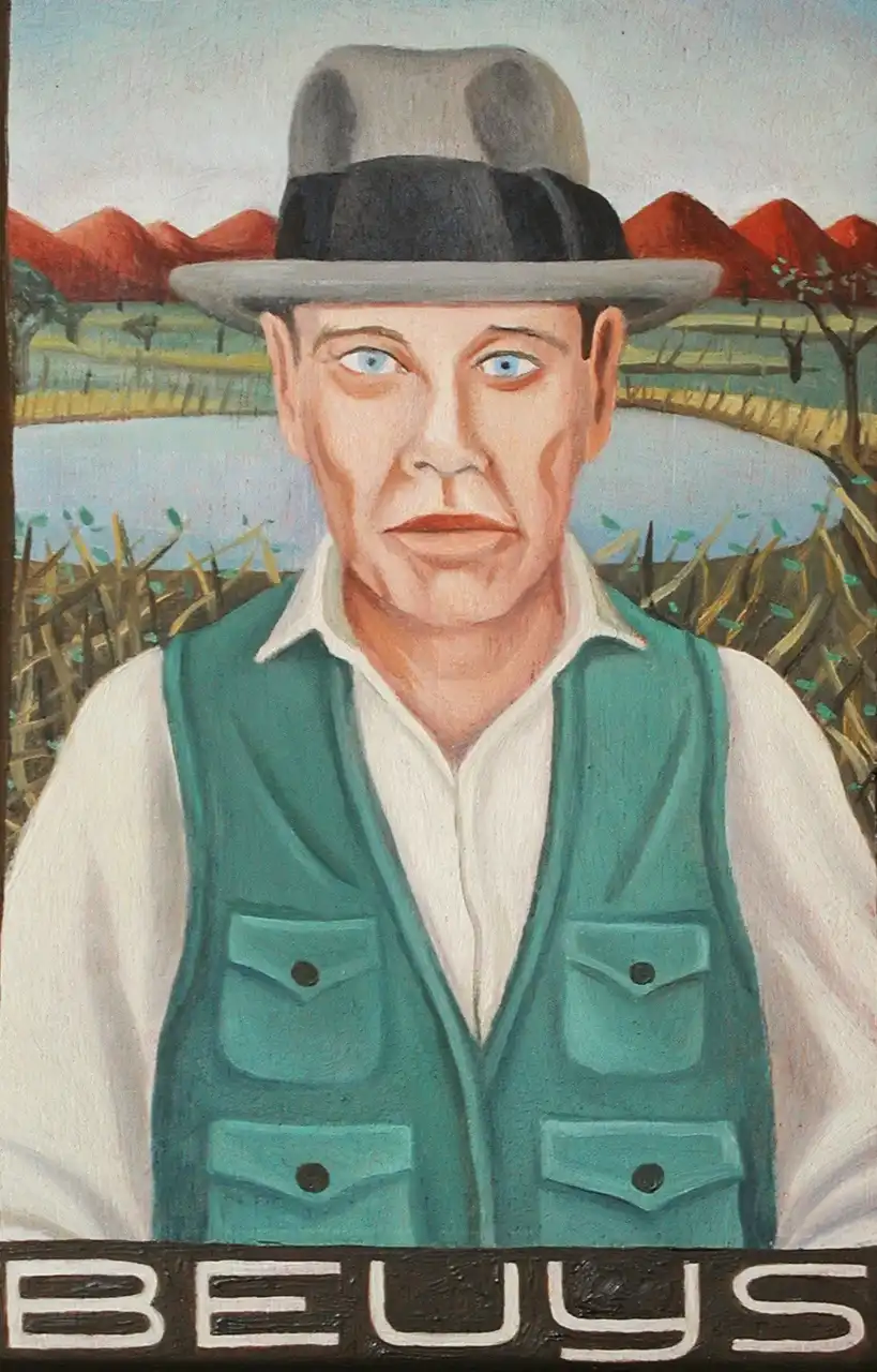 San. XXIII – Joseph Beuys, Olio su tavoletta di legno, 10 × 15 cm, Franco Biagioni