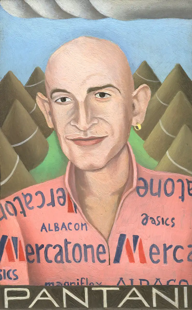San. XXXI – Marco Pantani, Olio su tavoletta di legno, 11,5 × 18 cm, Franco Biagioni