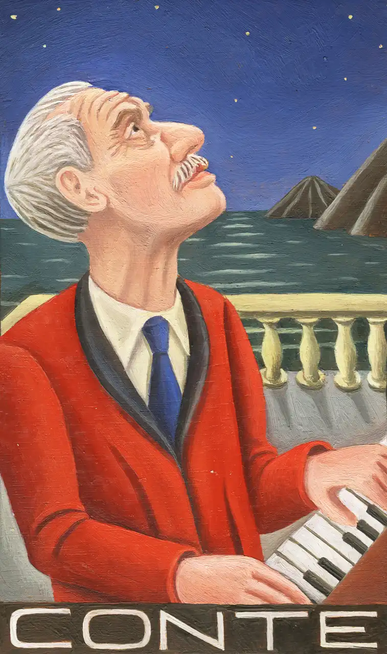 San. XXXVI – Paolo Conte, Olio su tavoletta di legno, 10,5 × 17 cm, Franco Biagioni