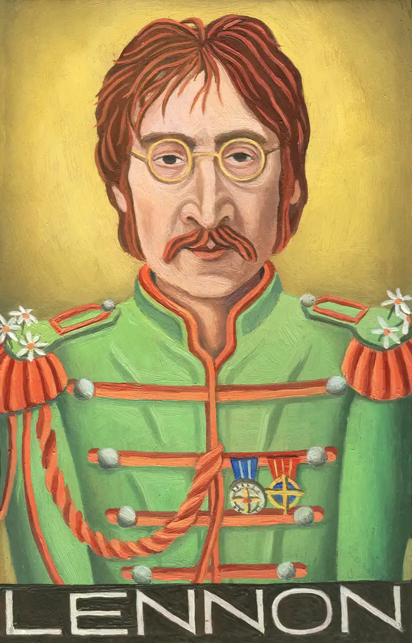San. XXXVII – John Lennon, Olio su tavoletta di legno, 11 × 17 cm, Franco Biagioni