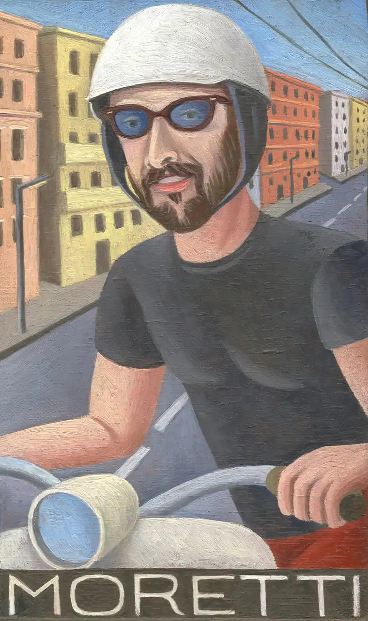 San. XXXVIII – Nanni Moretti, Olio su tavoletta di legno, 10 × 16 cm, Franco Biagioni