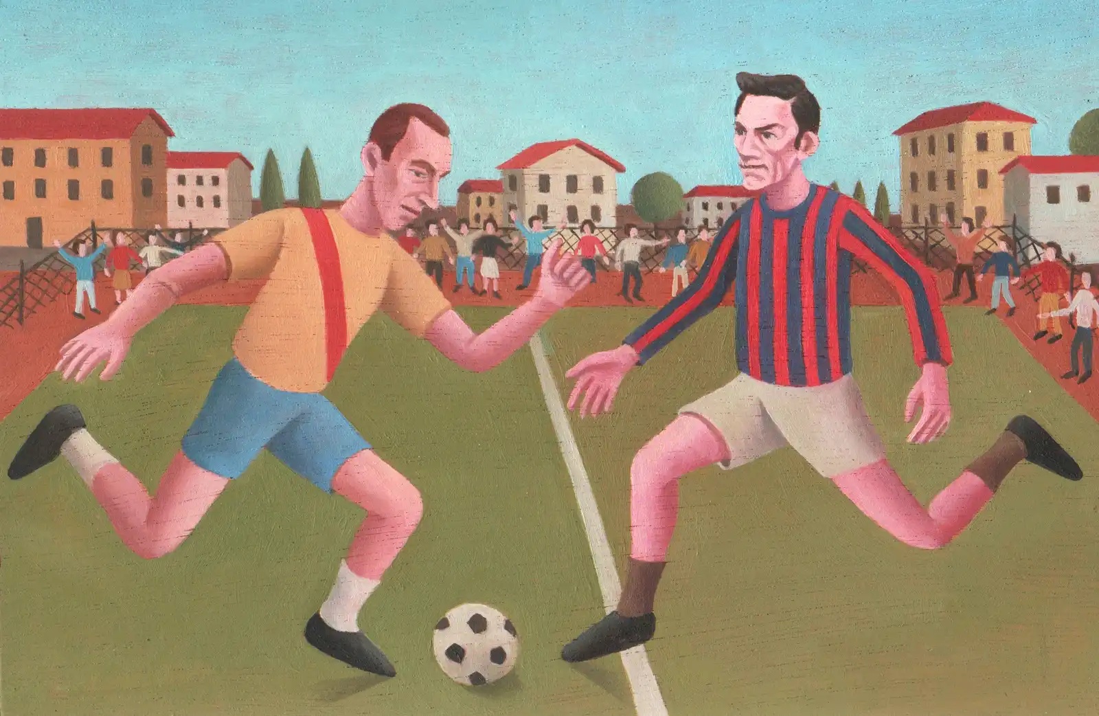 Tav. CXLIV – La partita di calcio, Olio su tavoletta di legno, 24 × 16 cm, Franco Biagioni