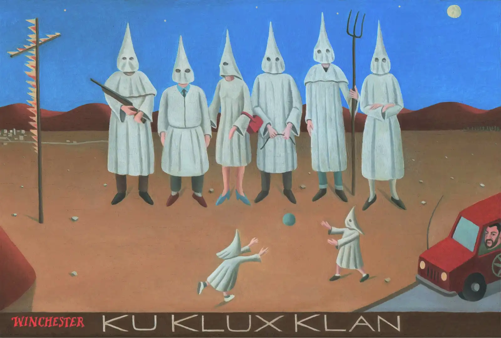 Tav. CXXVII – Ku Klux Klan, Olio su tavoletta di legno, 30 × 20,5 cm, Franco Biagioni