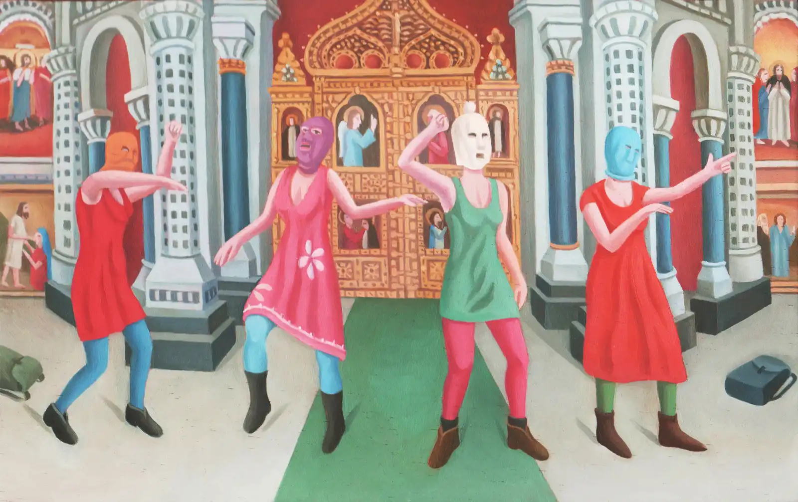 Tav. CXXXII – Pussy Riot, Olio su tavoletta di legno, 29 × 18,5 cm, Franco Biagioni