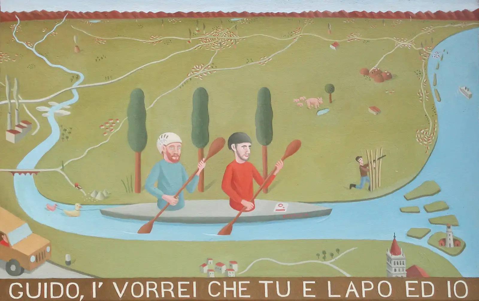 Tav. CXXXVII – Due uomini in canoa, Olio su tavoletta di legno, 32,5 × 21 cm, Franco Biagioni