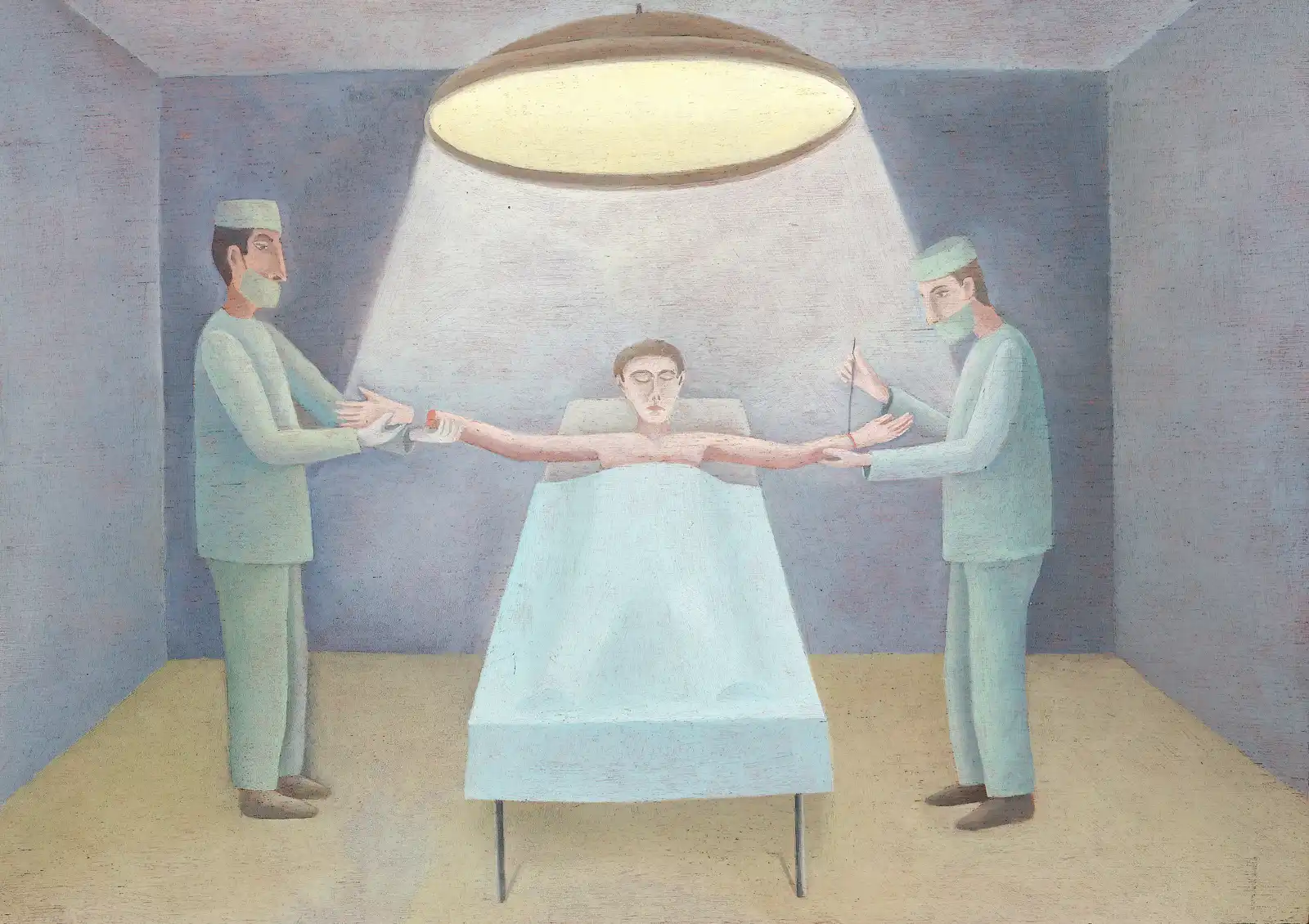 Tav. III – Il trapianto delle mani, Olio su tavoletta di legno, 34,5 × 25 cm, Franco Biagioni
