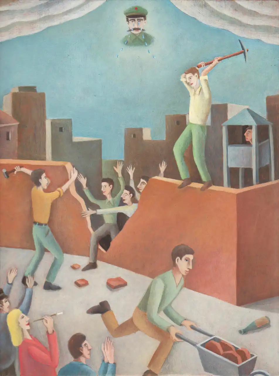 Tav. IX – Il Muro di Berlino, Olio su tavoletta di legno, 22,5 × 29,5 cm, Franco Biagioni