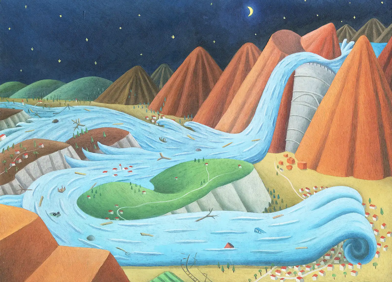 Tav. LXV – Vajont, Olio su tavoletta di legno, 29,5 × 21,5 cm, Franco Biagioni