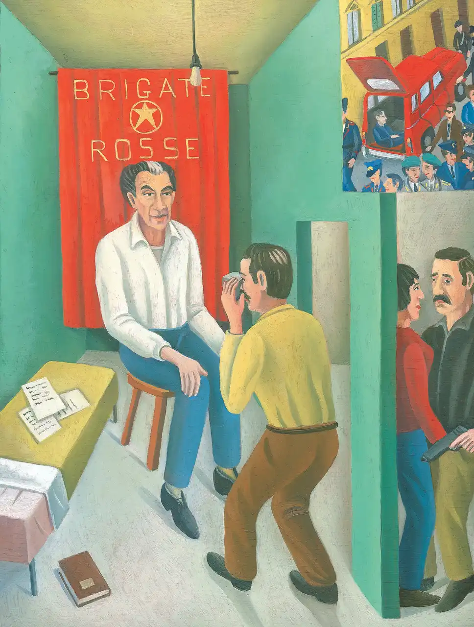 Tav. LXXV – Il rapimento di Aldo Moro, Olio su tavoletta di legno, 22 × 28,5 cm, Franco Biagioni