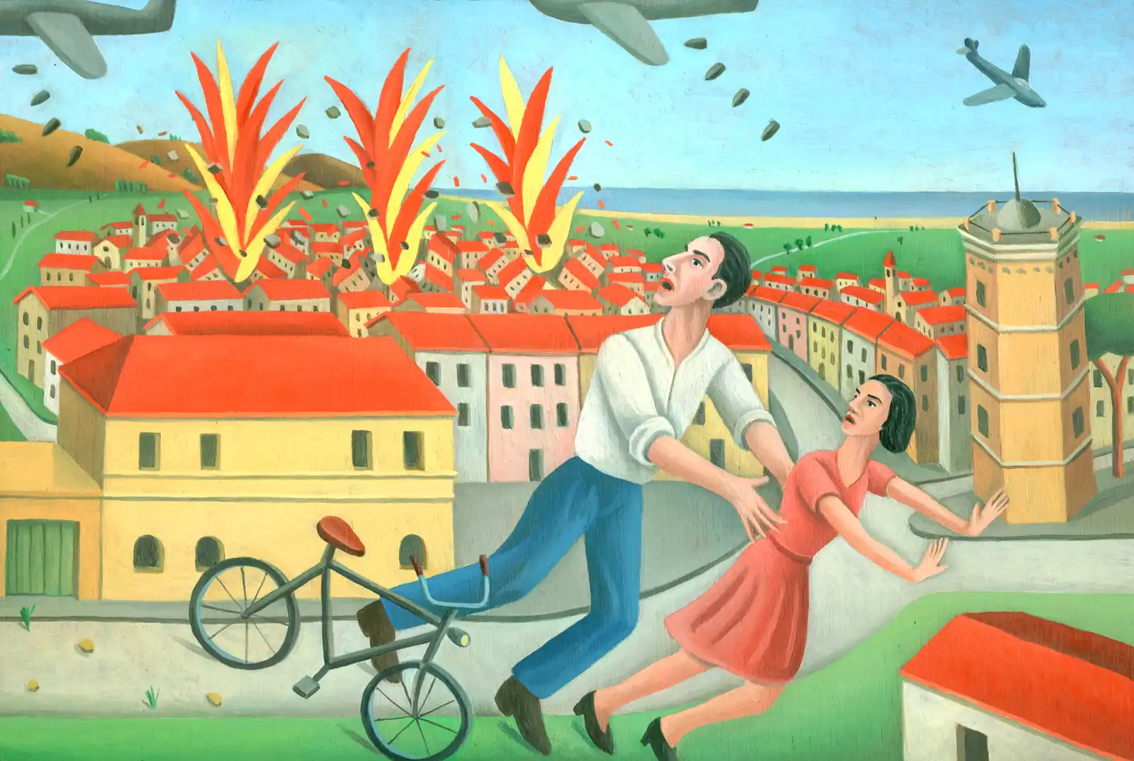 Tav. LXXXVI – Il bombardamento di Chiaravalle, Olio su tavoletta di legno, 31 × 21 cm, Franco Biagioni