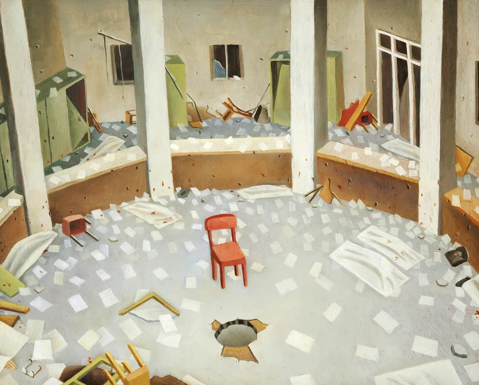 Tav. XIX – Piazza Fontana, Olio su tavoletta di legno, 29,5 × 24 cm, Franco Biagioni
