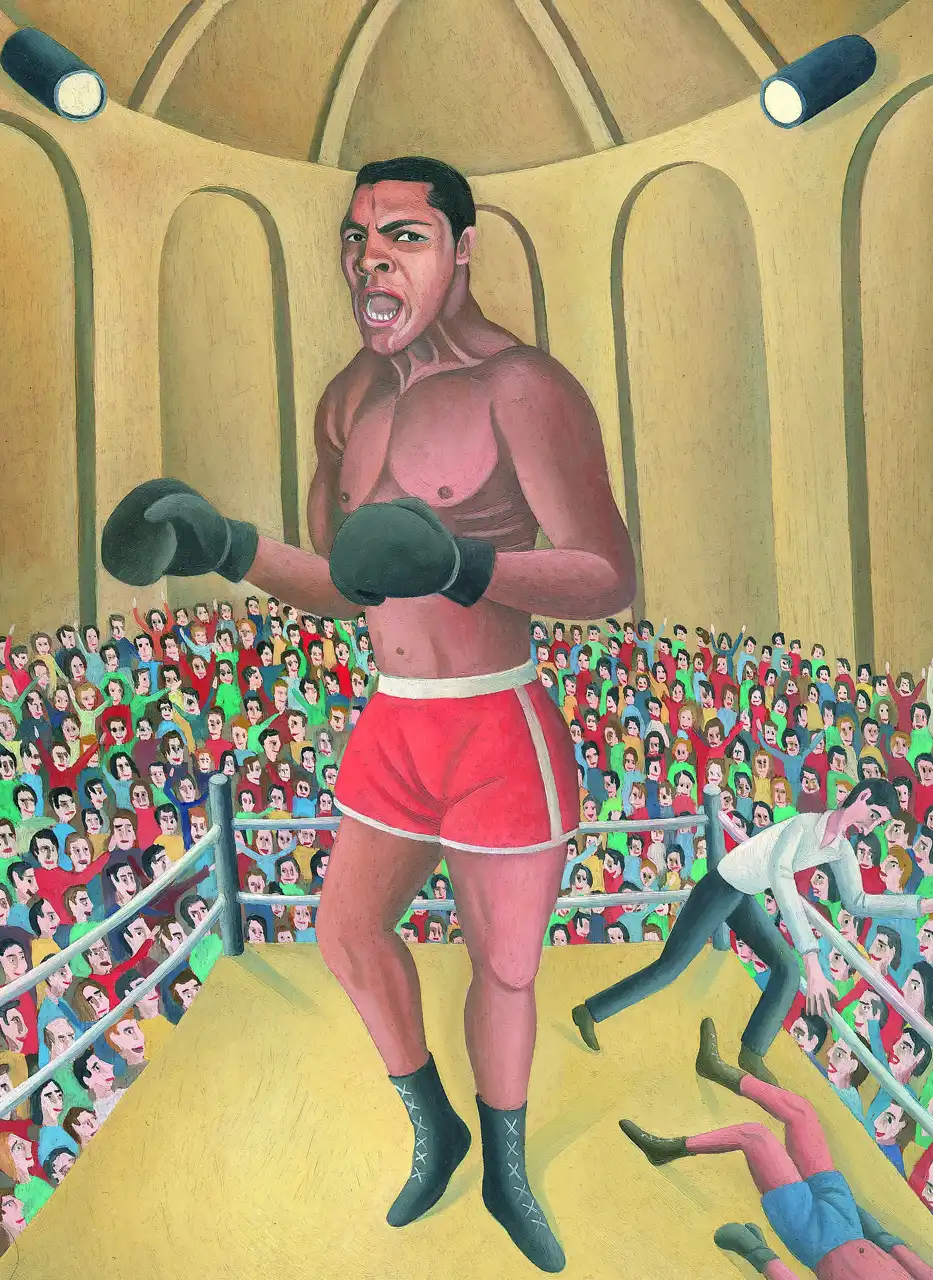 Tav. XLII – Cassius Clay, Olio su tavoletta di legno, 21 × 28,5 cm, Franco Biagioni