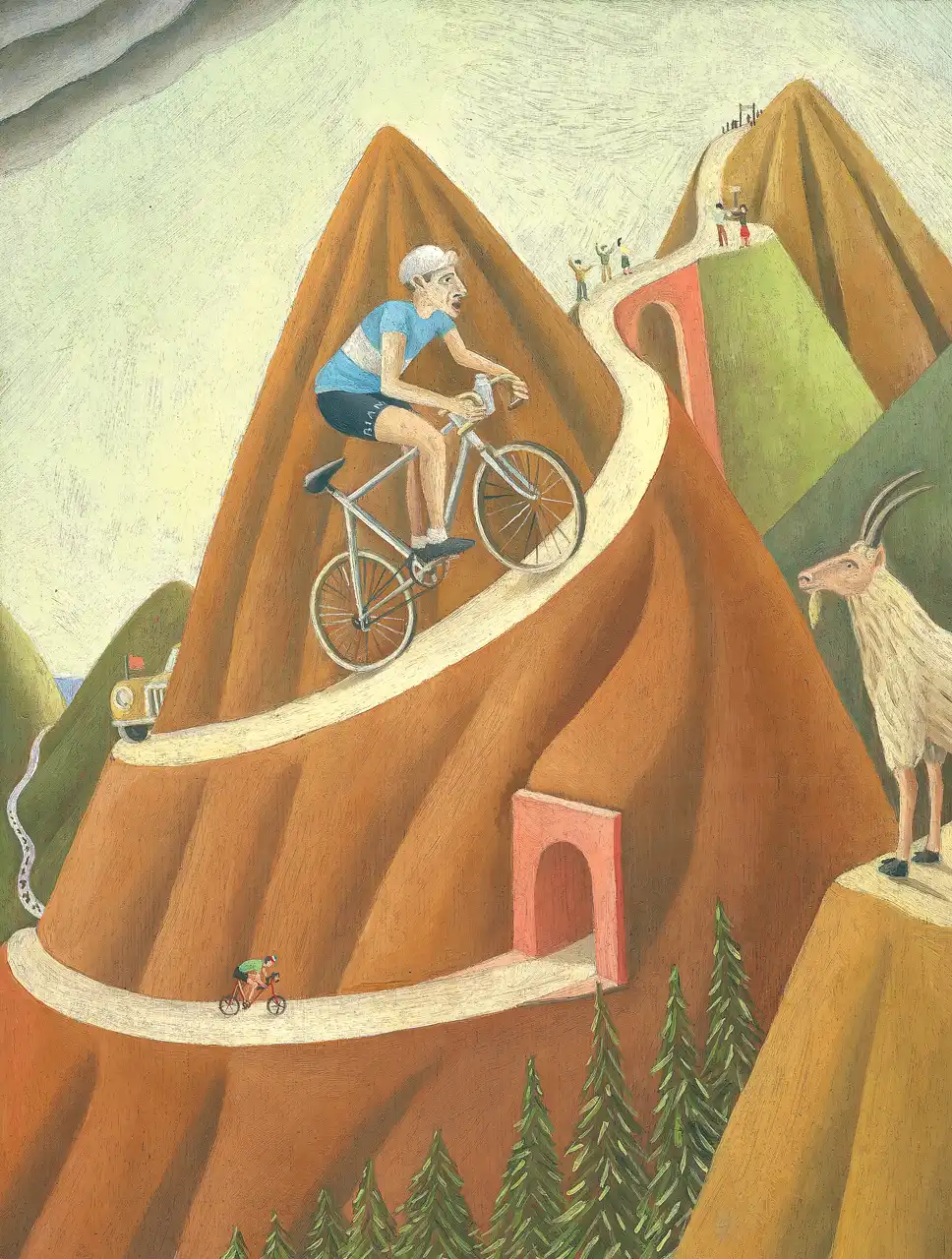 Tav. XVIII – Fausto Coppi, Olio su tavoletta di legno, 23 × 30 cm, Franco Biagioni