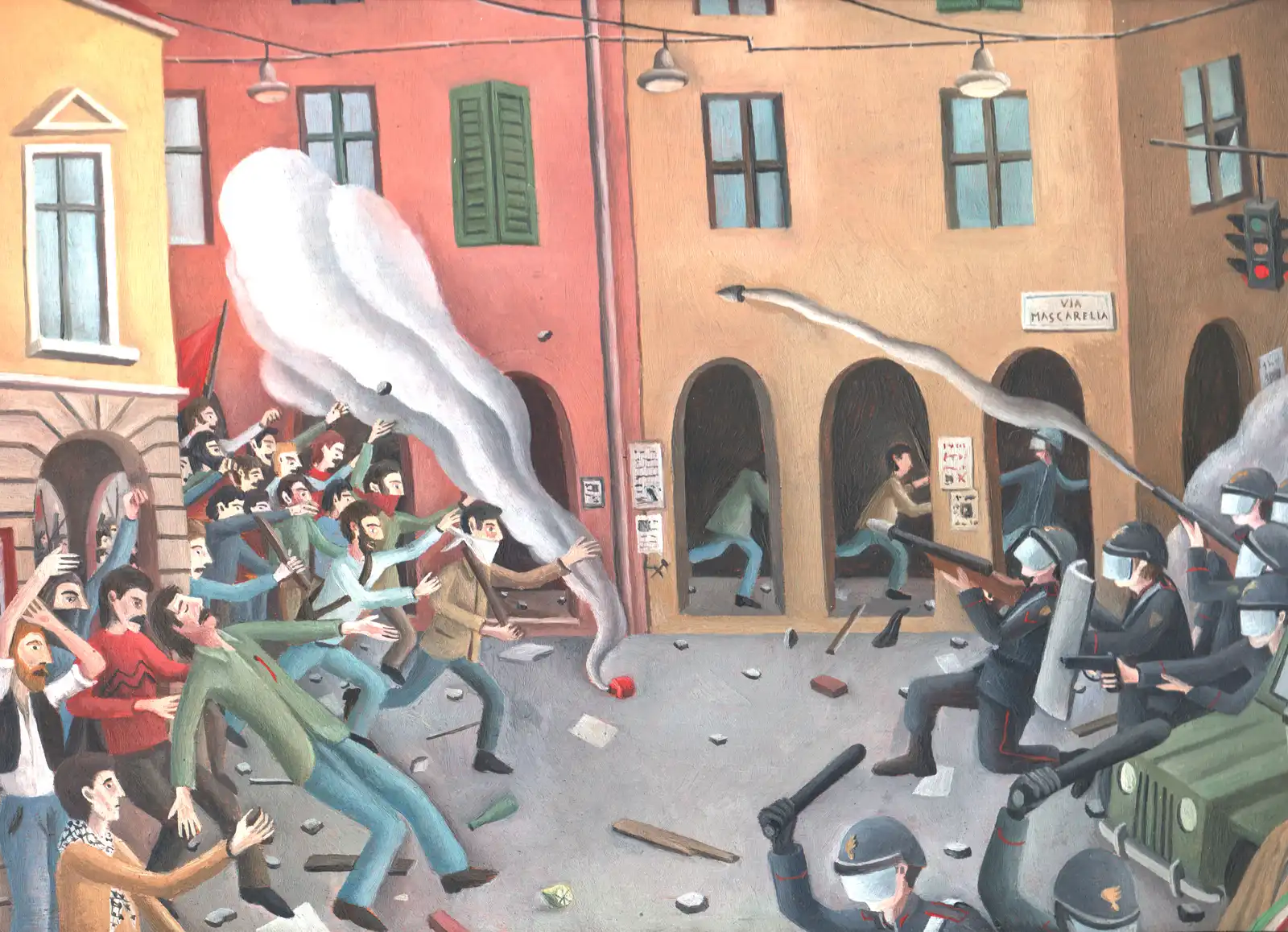 Tav. XXI – Bologna 1977, Olio su tavoletta di legno, 30,5 × 22,5 cm, Franco Biagioni