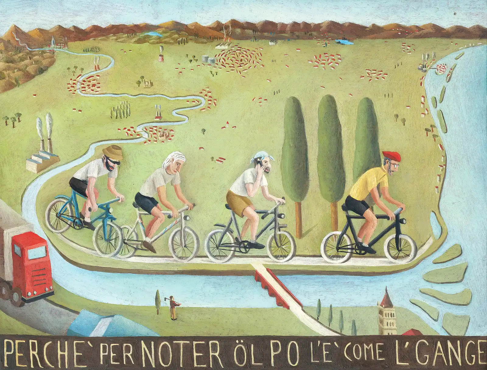 Tav. XXIII – Il Po è come il Gange, Olio su tavoletta di legno, 30 × 23 cm, Franco Biagioni