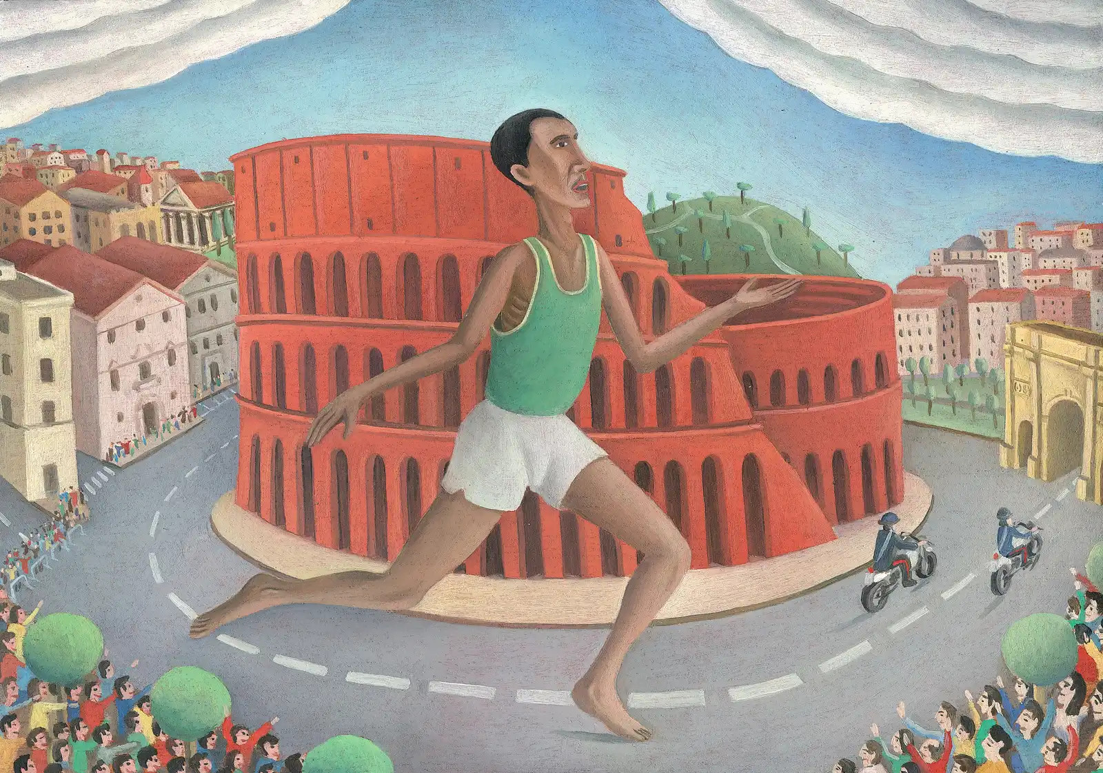 Tav. XXXII – Abebe Bikila, Olio su tavoletta di legno, 30 × 21 cm, Franco Biagioni